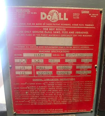 USED 1971 DOALL 1612-1