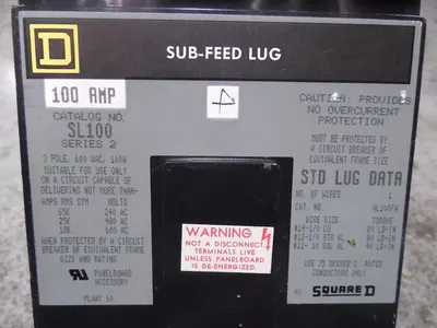Square D SL100 I-Line Sub-Feed Lug 100 Amps 600VAC Used