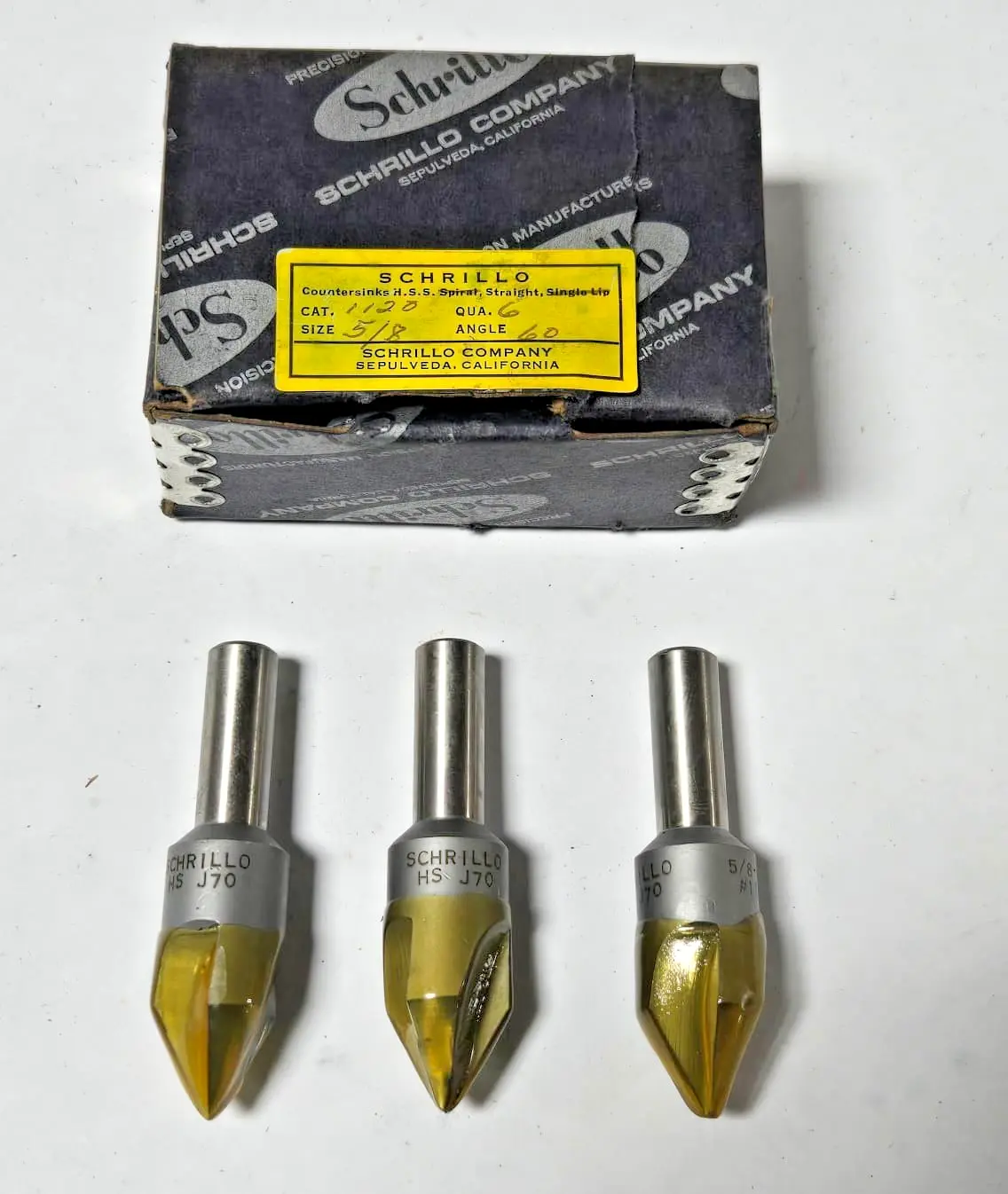 Schrillo 5/8" High Speed Steel Countersink 60 Degree 1/2 #1120 USA Lot of 3
