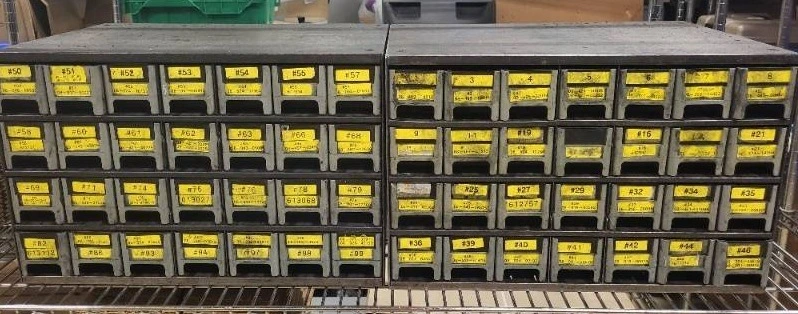 Set of 2 Vintage Metal Parts Drawer Cabinets with 40 Drawers Each