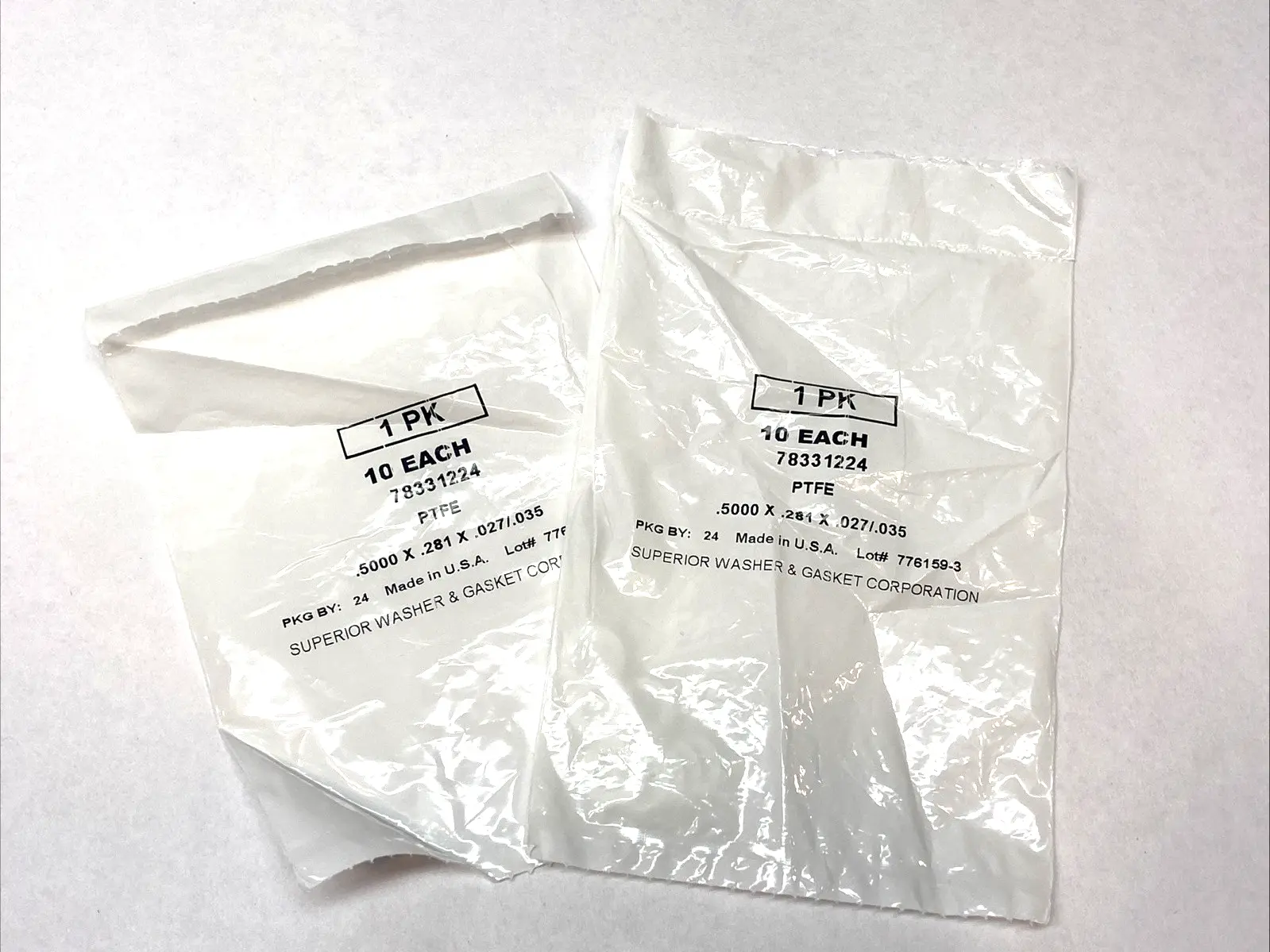 NEW SUPERIOR WASHER & GASKET CORPORATION PTFE WASHER PKG OF 10, LOT OF 2