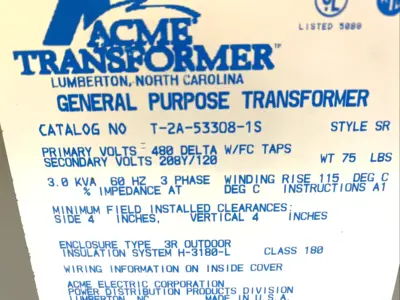 Used Acme Transformer 3kVA 3-Phase 480V Transformers Michigan US | Maverick Industrial Sales #1391647