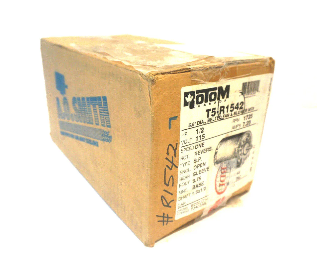 NEW A.O. SMITH ROTOM T5-R1542 BELTED FAN & BLOWER MOTOR T5R1542