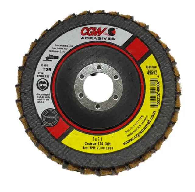 CGW 5" x 7/8" Interleaf Flap Disc T29 Coarse 120 Grit Aluminum Oxide 10 Pack