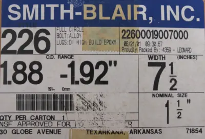 NEW SMITH BLAIR 226 REPAIR CLAMP 1.5"x7.5"
