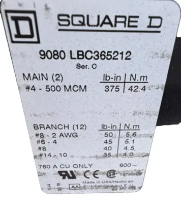 NEW SCHNEIDER ELECTRIC SQUARE D 9080LBC365212 POWER BLOCK SER.C