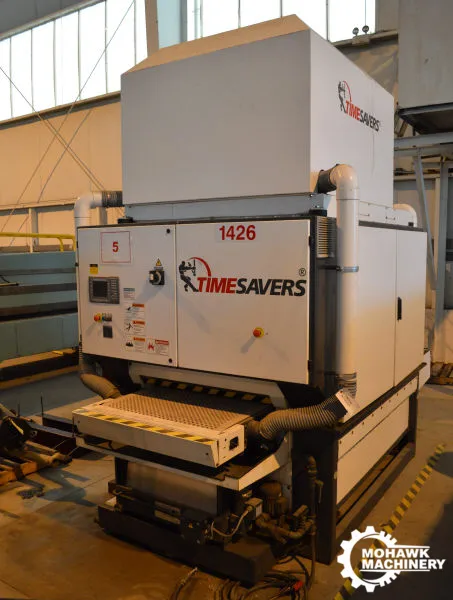 37" TIMESAVERS “4111-03-05” HEAVY-DUTY WET METAL ABRASIVE DISC DEBURRER AND FINISHING GRINDER w/MITSUBISHI CONTROL - 48” OSCILLATING DISC HEAD - MOTORIZED HEIGHT DJUSTMENT