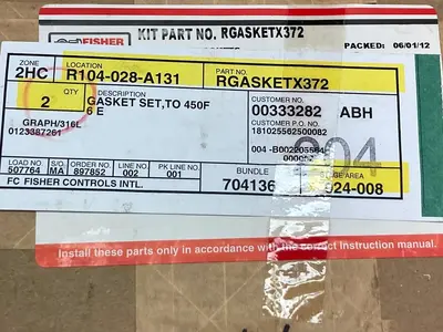 USED FISHER CONTROLS RGASKETX372
