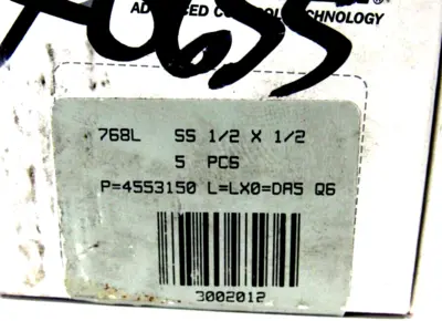 BOX OF 5 NEW HAM-LET 768L-SS-1/2-1/2 MALE STUD NPT TUBE 768LSS1212