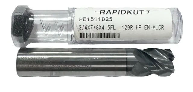 RapidKut 3/4" Carbide End Mill 5 Flute AlCrN Coated .120" Radius USA