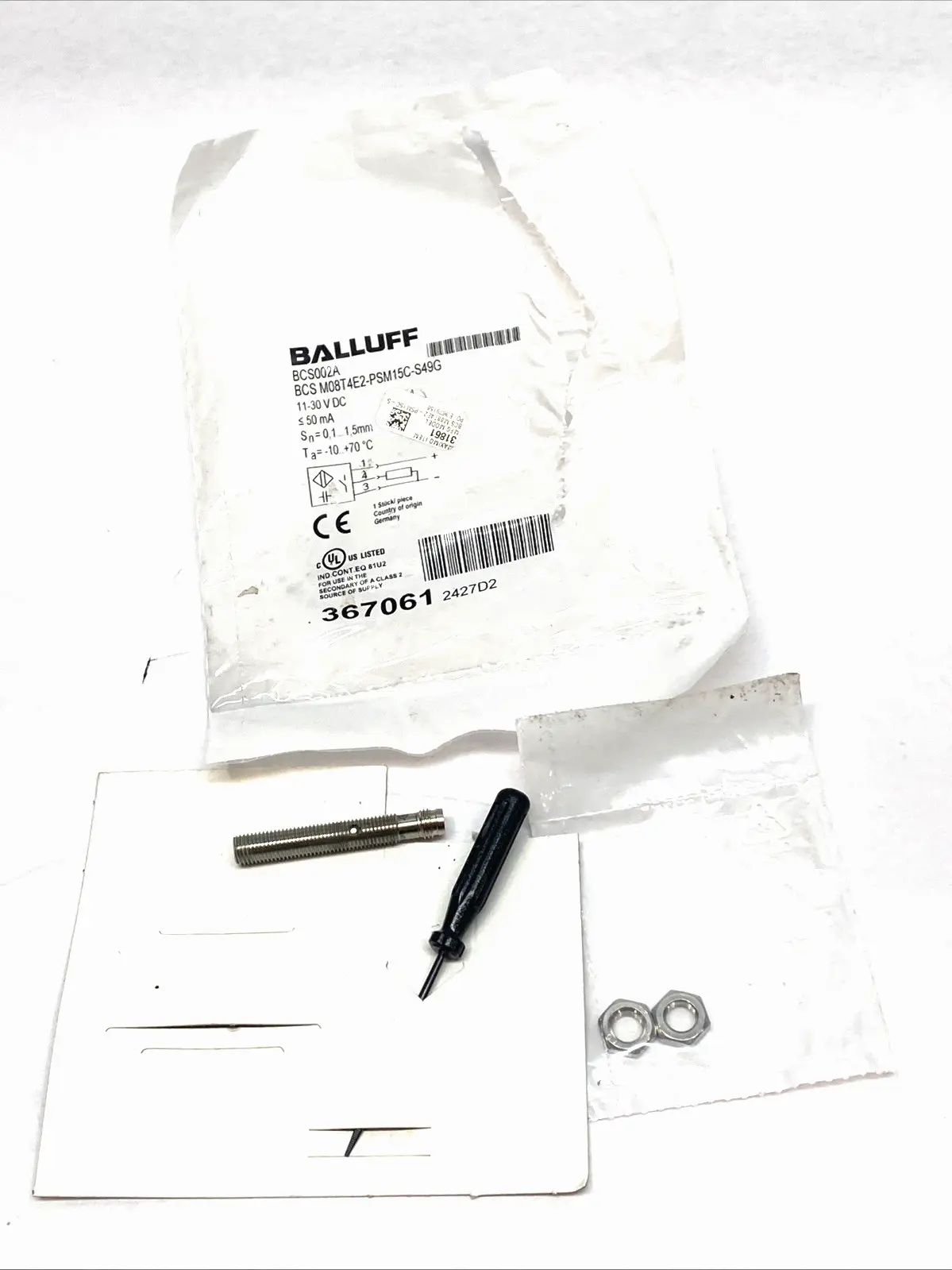 USED BALLUFF CAPACITIVE PROXIMITY SENSOR M8 M08T4E2-PSM15C-S49G