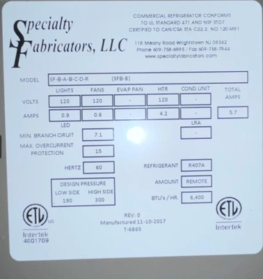 72-0321 Specialty Fabricators SFB 16’ Full Service Remote Bakery Cooler Case