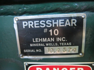 Lehmann PRESSHEAR #10 Mechanical Ironworker 115v 1ph