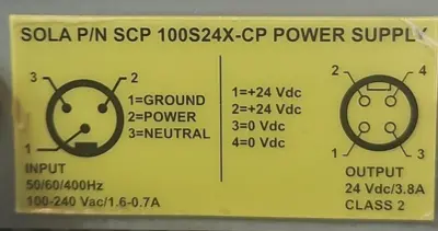 SOLA SCP 100S24X-CP Power Supply Class 2, 24Vdc 3.8A Output (BIN2.3.3)