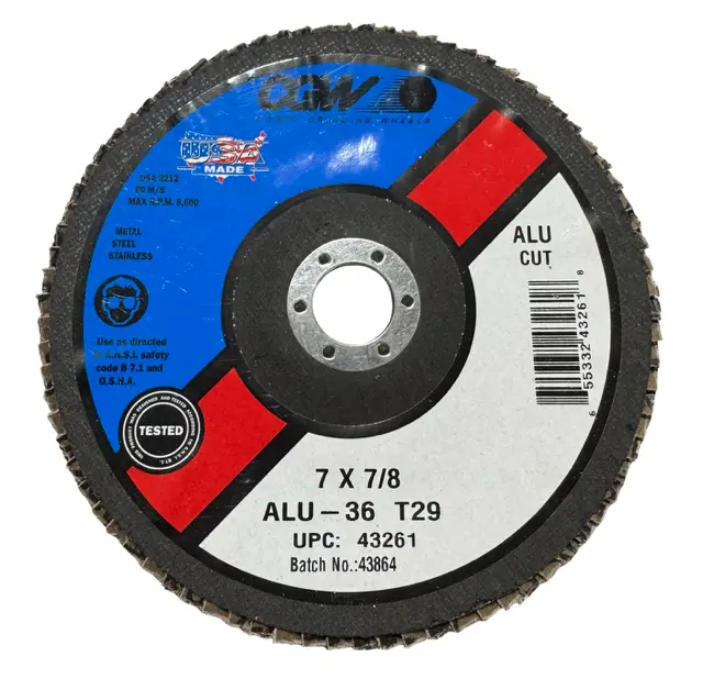 CGW 7" x 7/8" Flap Disc 36 Grit, T29, Aluminum Oxide USA Made