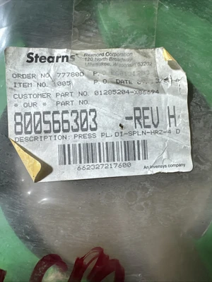 New Stearns 800566303 Pressure Plate DI-SPLN-HRZ-4 Warranty 🇺🇸