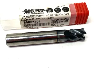 USED ACCUPRO SQUARE END MILL: 12.00 MM DIA, 16.00 MM LOC, 4 FLUTE, SOLID CARB