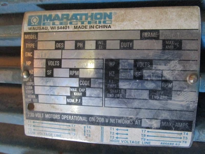 20 HP Marathon Electric Motor, Frame 256T