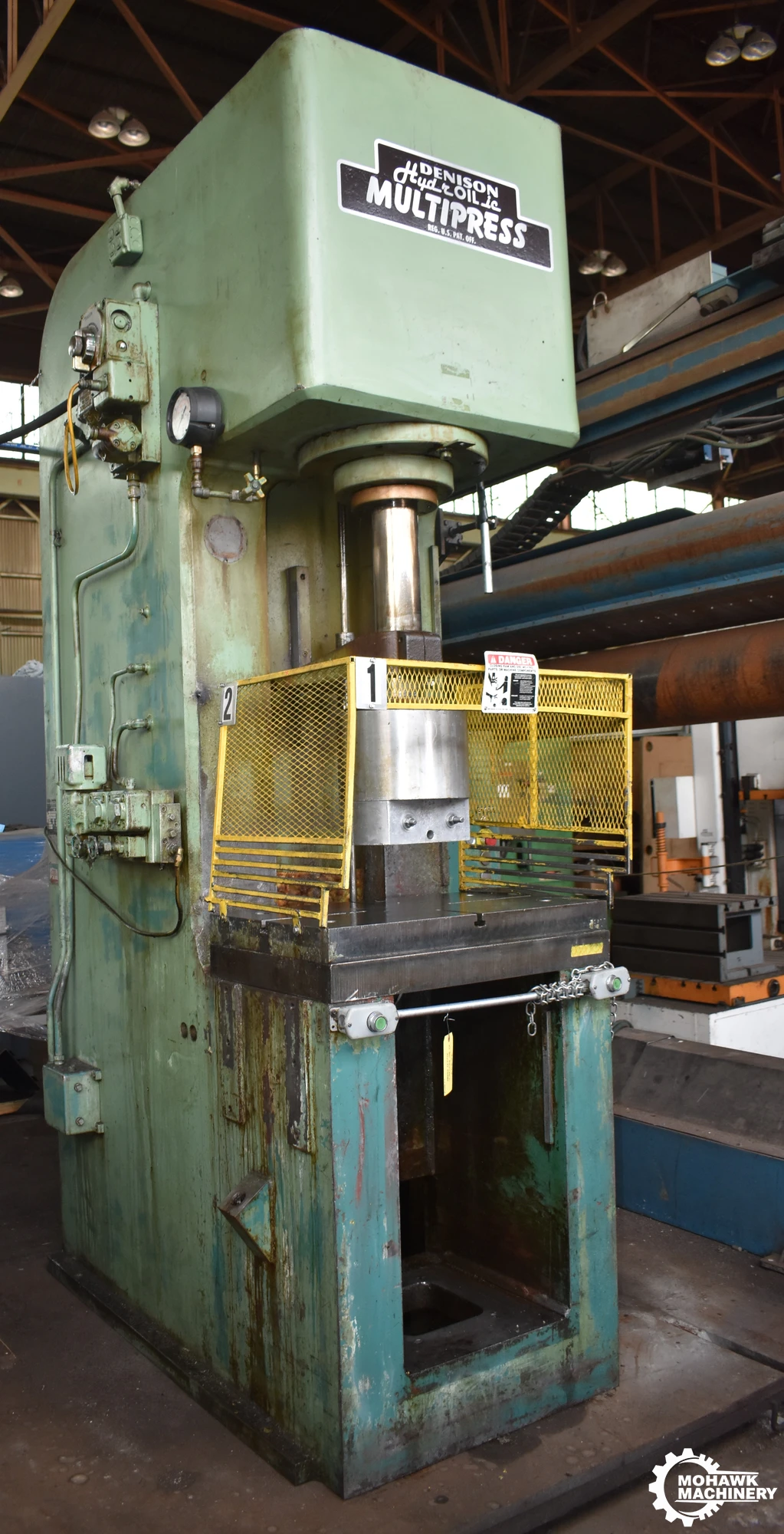 50 TON DENISON "MULTIPRESS" EXTRA-HIGH GAP-FRAME HYDRAULIC PRESS w/36” DAYLIGHT - 31” X 20” BOLSTER