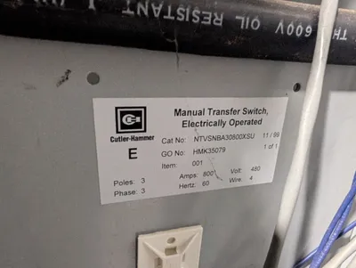 800A Cutler Hammer NTVSNBA30800XSU Manual Transfer Switch 3 Pole 4 Wire Used
