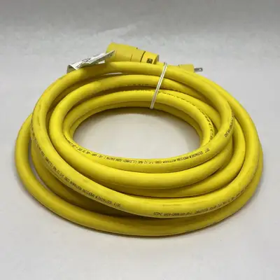 USED MOLEX SUPER-SAFEWAY CORDSET NEMA 5-20 25' 12/3 YELLOW M-F 12 AWG