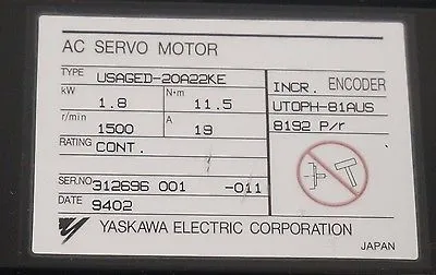 NEW YASKAWA ELECTRIC USAGED-20A22KE SERVO MOTOR USAGED20A22KE
