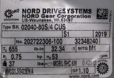 NEW NORD SK80S/4CUS GEAR MOTOR 32.34:1 SK02040-80S/4CUS 230/460V SK80S4CUS