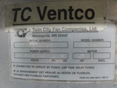 USED TWIN CITY FAN COMPANY BCRU-140