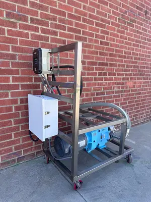 USED SPX WAUKESHA CHERRY-BURRELL 130 U2 ROTARY LOBE PUMP MFG 2016, 3"  W/ 10 HP MOTOR