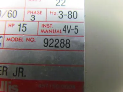 Louis Allis 92288 Lancer Jr Transistor Inverter drive 460V 3PH 15HP 50/60Hz