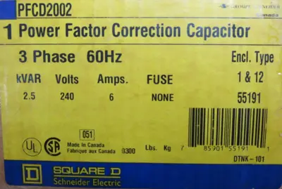 NEW SQUARE D PFCD2002 POWER FACTOR CORRECTION CAPACITOR 2.5 KVA 240V