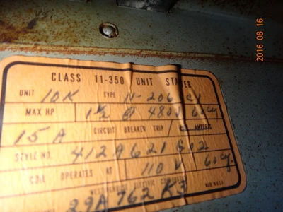 Westinghouse 11-300 series Motor Control Center Bucket Size 1