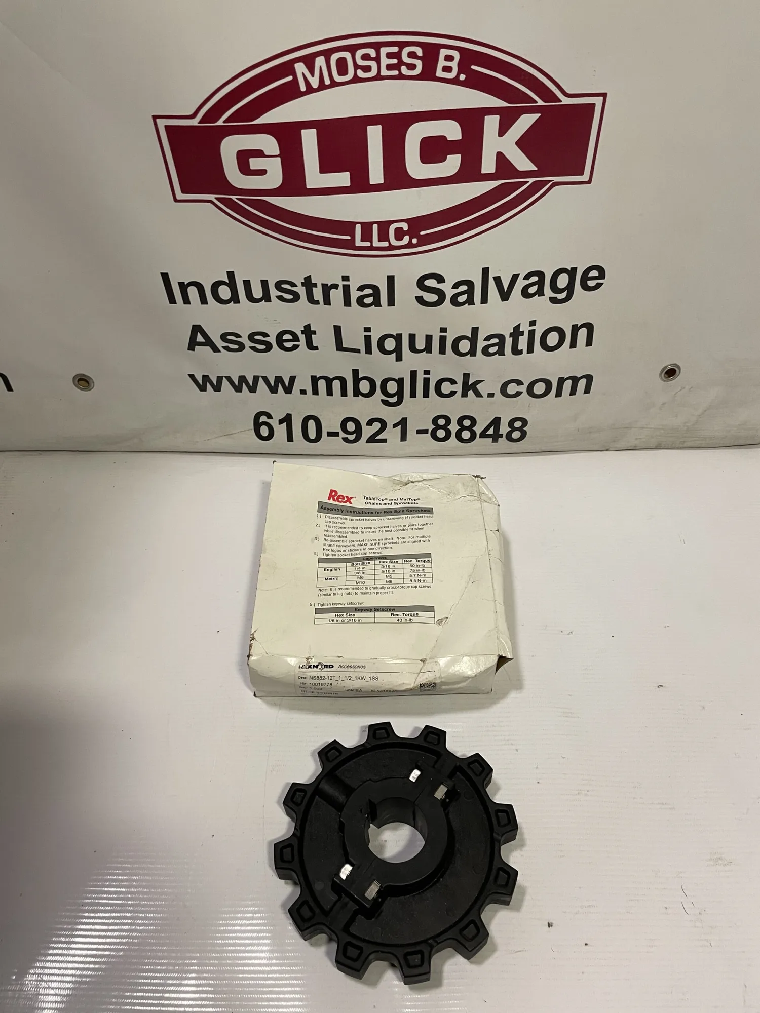 Rexnord NS882-12T_1_1/2_1KW_1SS Molded TableTop Sprocket 12 Teeth 10019778 -NIB