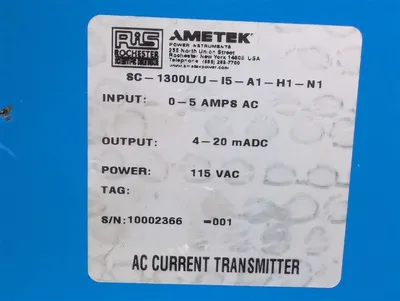 Ametek SC-1300L/U-I5-A1-H1-N1 AC Current Transmitter 4-20 mADC Used
