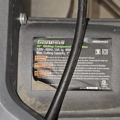 Genesis Sliding Compound Saw, Runs but needs new Trigger Switch