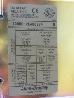 USED ALLEN BRADLEY 700DC-PK400Z24 SER D