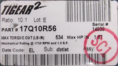 NEW DODGE 17Q10R56 TIGEAR REDUCER 10:1 RATIO