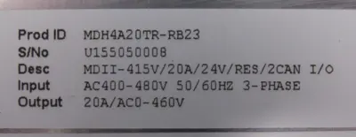 USED BALDOR MDH4A20TR-RB23 SERVO DRIVE MDII-415V/20A/24V/RES/2CAN I/O
