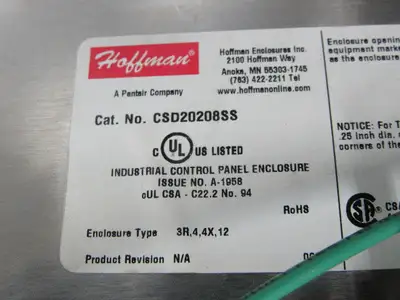 Hoffman CSD20208SS 20x20x8" Stainless Steel Electrical Enclosure W/Backplate