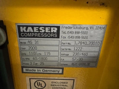 Used Kaeser AS31 Rotary Screw & Sliding Vane Air Compressors California US | Amiron Machinery #1269352
