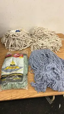 Lot of Mop Handles and Replacement Mop Heads Assorted Types