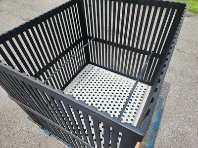 USED CUSTOM DESIGNED & FABRICATED MILD STEEL SQUARE RETORT BASKET