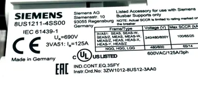 NEW SIEMENS 8US1211-4SS00 DEVICE ADAPTER 125AMP 8US12114SS00