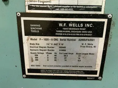 Used W.F. WELLS INC F1620A CNC Horizontal Dual Column Band Saws Ohio US | HGR 24 #1345240