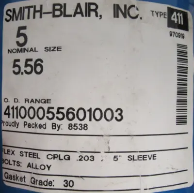 NEW SMITH BLAIR 41100055601003 COUPLING SLEEVE 5" 970919 TYPE 411