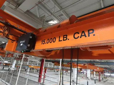 Cleveland Tramrail 7.5 Ton Double Girder Bridge Crane 18' 3" Span w/Remote
