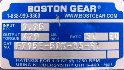 NEW FINCOR/BOSTON GEAR F715E-50K-B5-G1 GEARMOTOR 50:1 5002691 1/3HP 1725RPM 56C