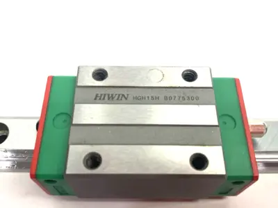 USED HIWIN LINEAR GUIDEWAY BLOCK AND RAIL, 2-BLOCKS, 300MM RAIL