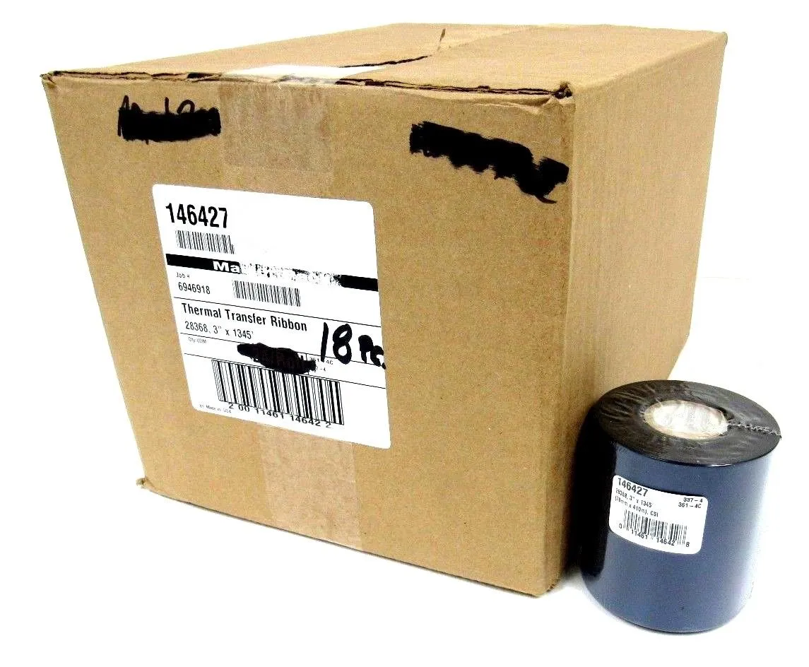 NEW LOT OF 18 ID TECHNOLOGY 146427 THERMAL TRANSFER RIBBON 3" x 1345' 28368