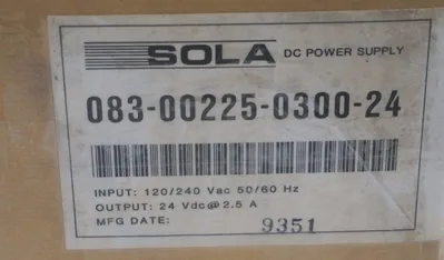 NEW SOLA 083-00225-0300-24 DC POWER SUPPLY 120/240VAC, 08300225030024
